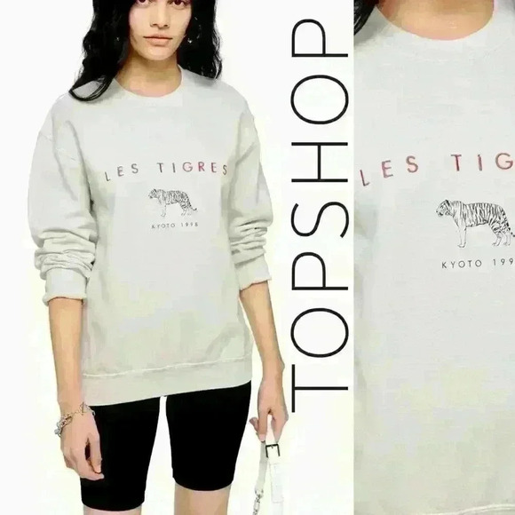 TOPSHOP Les Tigres Crewneck Embroidered Sweatshirt - Picture 1 of 15